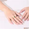 Wedding Rings Gems Beauty 14K Gold Filled For Women 925 Sterling Sier Blue-Green Emerald Engagement Proposal Band 240111 Drop Delive Dhest