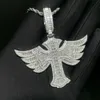 Llegó de alta calidad Iced Out Bling Men Boy Jewelry 5A CZ Paved Wing Cross Colgante Hip Hop Collar 240311