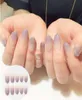 NOWOŚĆ 24PCS Seksowne nagie fioletowe gradient kolor fałszywy paznokcie sztuka z klejem zwykły kolor Fakiew paznokci Wykończony manicure paznokcie naklejka 2235824