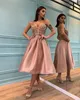 Fashion Designer Pink Prom Dresses Straps V Neck Sequins Cocktail Dress Pleats Tea Length Formal Red Carpet Special Occasion Short Party dress YD