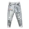 Mens Loose Big Hole Nine Point Straight Denim Pants Baggy Jeans For Men Y2k Streetwear 240309