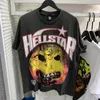 Hellstar t camisa gráfica roupas hipster lavado tecido rua graffiti lettering folha impressão vintage preto solto encaixe