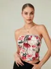 Kvinnors tankar Axless Tops Floral Print Tube Crop Y2K ärmlös Summer Bandeau Vest Top Off Shoulder Slim Tank Streetwear