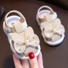 Mode Stijl Baby Meisje Boog Prinses Schoenen Parel Strass Vlinder Sandalen Voor Meisjes Pailletten Dansvoorstelling Schoenen Voor Kinderen 240311