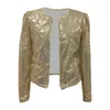 Frauen Pailletten Strickjacke Jacke Mode Glitter Crop Tops Mantel Einfarbig Langarm Elegante Party Tragen Frauen 240315