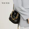 TOUTOU Genuine Leather Quilted Drawstring Bucket Bag for Women with Chain Strap Crossbody Handbag for Daily Use and Commuting 240309