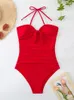 Women's Swimwear One Piece Women Swimsuit 2024 Solid Halter Bow Push Up Sexy Bodysuit Monikini Summer Beach Wear Bathing Suit Female