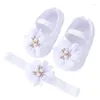 Första Walkers spädbarn baby flickor skor Mary Jane Flats Pearl Flower Princess Wedding Dress Walking For Born Spädbarn och