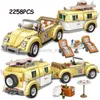 Transformation toys Robots MOC Creative RV Series Beetle Wagon Technical Car Blocks City Building Mini Camper Vehicle Bricks Kids Kits Toys Gifts 2400315