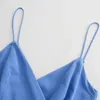 Robes décontractées femmes couleur unie lin une ligne mini avec slash sexy spaghetti sangle robe de soirée femme bleu