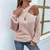 Damenpullover Herbst Winter Frauen Strickpullover Pullover Top Vintage Mode Einfarbig Langarm Halfter Schulterfrei Strickwaren