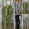 Pantalon Femme Femmes Travaillant Taille élastique Pantalon Paillettes Haute Évasée Pour Slim Fit Brillant Couleur Unie