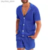 Trainingspakken voor heren Zomer Hawaiiaans uitgesneden doorzichtige ijzige zijden pak van hoge kwaliteit, effen kleur, hete verkoop, outdoor-strandshort met korte mouwen, set Q240314