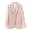 Newest 2024 Designer Jacket Women's Natural Feathers Embellished Single Button Blazer feather trim straight cylinder leisure suit jacket