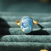 Cluster Rings S925 Silver 18k Gold-plated Colorful Agate Relief Ring For Women Girls Vintage Beauty Girl Ring Fashion Jewelry Gift L240315