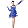 Stage Wear 2024 Femmes Concours Vêtements de danse Paillettes Costume Ensemble Fringe Salsa Salle de bal Dames Bretelles Robe Latine avec manches