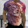 Men's T-Shirts 3D Print Lion Shirt Mens T-shirt 2023 New Sweatshirt Summer O Neck Casual Short Slve Ts Mens Clothing Male Cool Strtwear Y240315