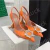 Amina Muaddi Baotou Sandalen High Heels Neue Sommer sexy Satin-Sonnenblumen-Einzelschuh-Strass-Absätze