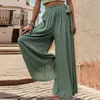 Calças femininas Mulheres Lace-up Cintura Alta Perna Larga A-Linha Culottes Impresso Profundo Crotch Tornozelo Comprimento Solto Macio Respirável Senhora Calças Longas