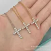 Designer tiffay and cos high-end cross studded diamond s925 sterling silver necklace fashionable simple light luxury collarbone chain