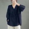Kvinnors blusar Löst fit Top Women Stylish V-Neck Pullover Tops för våren Summer Solid Color Half Sleeve Shirt med midjan tätt