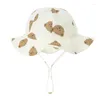 Hårtillbehör Muslin Baby Sun Hat Spring Summer Kids Hucket Hats For Girls Pure Cotton Beach Togle Boy Cap Spädbarn Född 0-12m