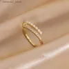 Bröllopsringar LATS Luxury Gold Pearl Zircon Ring for Women 2021 Retro Sexig Open Ring Party Ring Fashion Elegant Jewelry Gift Q240315