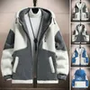 Men's Jackets Fall Winter Men Jacket Colorblock Hooded Zipper Closure Cardigan Thick Plush Warm Long Sleeve Cold Resistant Coat