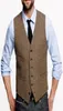 Fashion Brown Tweed Vests Wool HerringBone British Style Custom Made Mens Suit Waistcoat Single Breasted Wedding Suits For Men TV09123692