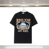 23SSデザイナーTシャツ夏ヨーロッパRHUDEアメリカンスターズファッションメンズTシャツスターサテンコットンカジュアルTシャツ女性男性TEESブラックホワイトM-3XL 816