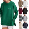 2024 Women's Outer Size Round Neck Pullover with Side Zipper Casual Loose Long Sleeved Hoodie