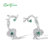 Santuzza 925 Orecchini di cuffia in argento sterling per donne scintillanti bianchi cz verde spinello fiore spigoloso spigoloso moderno gioielli fine 240311