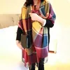 Scarves Winter Coat Scarf Elegant Shawl Colorful Plaid Print With Tassel Trim Thick Imitation Cashmere Warm Fashion