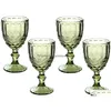 Vidros de vinho retro copo de vidro colorido decoração de casamento verde pérola em relevo goblet suco de leite espumante champanhe gota entrega hom DHD4Q