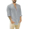 Men's Casual Shirts Spring Autumn Stand Collar Linen Loose Shirt Male Long Sleeve Solid Color Cardigan Top Hombre Oversized All-match Blouse