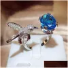 Fedi nuziali da donna di lusso in argento 925 con colibrì carino, splendido anello da 10 ct con diamante Zirocn, ridimensionabile, per banchetti, gioielli alla moda D Dhv2W