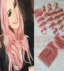 Paquets brésiliens de cheveux humains vierges de vague de corps avec fermeture en dentelle couleur rose bébé extensions de tissage de cheveux Remy non transformés or rose T8246013