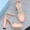 Womens Spring Summer High Platform Shoes Sandal Block Heel Closed Toe Ankle Strap Leather