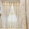 Cortinas Cortinas opacas de doble capa bordadas con flores en relieve de lujo, cortinas opacas de tul transparente con perlas florales en 3D, cortinas personalizadas para sala de estar y dormitorio