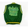 Anpassade din design varsity Green Wool Body White Real Leather Sleeves Letterman Baseball Jacket 94