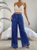 Kvinnors byxor 2024 Fashion Sequins Casual Loose High midje breda ben Kvinnor Solid Color Party Clubwear Sparkle Trousers Flare Flare