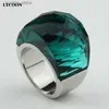 Cluster Rings LYCOON high quality 316L stainless steel wedding Jewelry big crystal ring transparent Austrian green crystal rings for women L240315