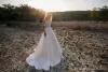 Western Garden Boho Wedding Dresses A Line Jewel Neck Lace Satin Bridal Gowns Buttons Back Beach Robe De Mariee Plus Size