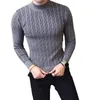 Pulls pour hommes Hommes Automne Printemps Pull Demi-haut Col Doux Tricoté Élastique Couleur Solide Texture Rayée À Manches Longues Skinny Pull Bas