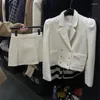 Abiti da lavoro Giacca invernale in lana doppio petto Blazer Mini gonna a pieghe Abito da festa elegante di fascia alta da donna di lusso Set da 2 pezzi Q916