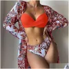 Traje de baño para mujer 2024 Nuevo punto de tres piezas Overer Manga larga Split Bikini Natación Drop Entrega Ropa Ropa de mujer Ot6Rk