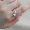 Cluster Rings 925 Sterling Silver Double Pearl For Woman Vintage Sexy Open Adjuster Ring Party Joint Fashion Elegant Jewelry Gifts