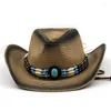 Basker cowgirl sommarhatt halm för kvinnor män västra cowboy lady trendy vävt sol strand mössa