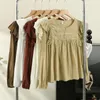 Blouses Femmes Mode coréenne Femme Coton Lin Blouse 2024 Doux À Volants Chemise À Manches Longues Femme Automne Lâche Casual Haut Pour Femme Pull