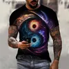 Homens camisetas Homens camisetas Padrão de pesca t-shirts Curto Slve 3D Animal Lobo Impresso Strt Hip Hop Estilo Camiseta Tai Chi Diagrama Tops Y240315